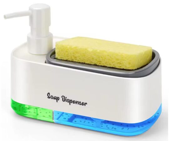 Muilo ir indų plovimo skysčio dozatorius 2 in 1, baltas